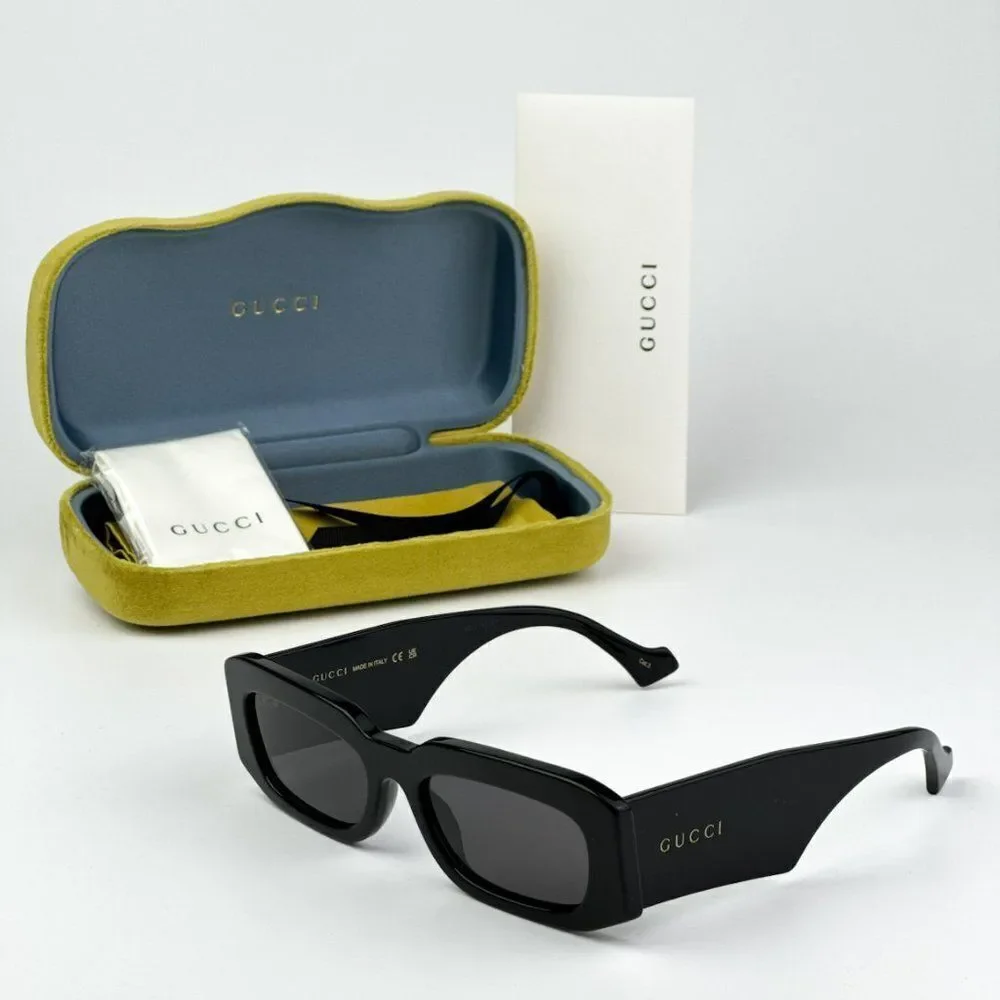 NEW Gucci GG1426S 001 Black Grey Unisex Rectangle Sunglasses GG 1426S
